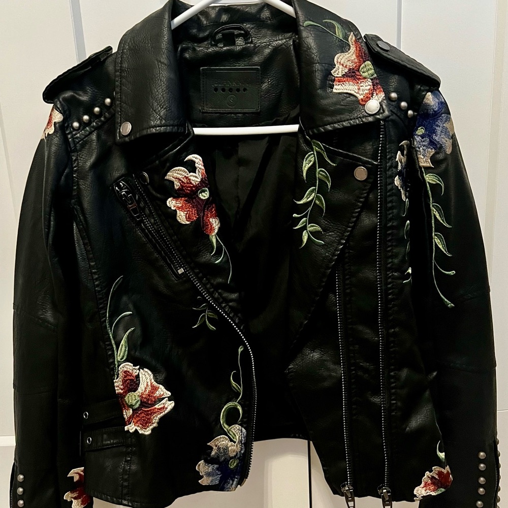 Faux leather Blanknyc crop rose floral jacket